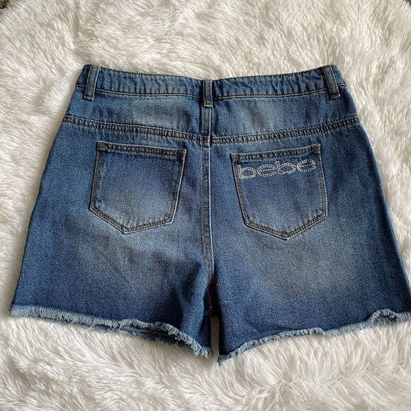 Bebe Girls Jean Shorts Snap Fly Distressed Size 16 NEW Raw Hem - Picture 6 of 8